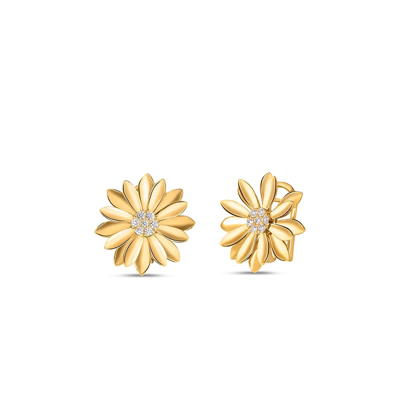 18K Yellow Gold Margherita Diamond Flower Earrings 