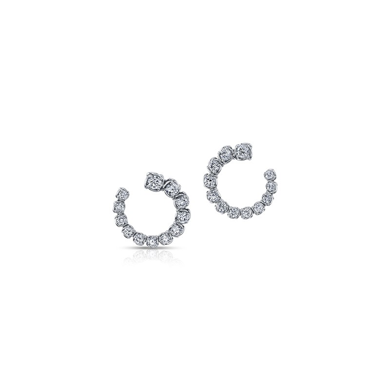 18K White Gold Diamond Graduated Wrap Hoop Earrings