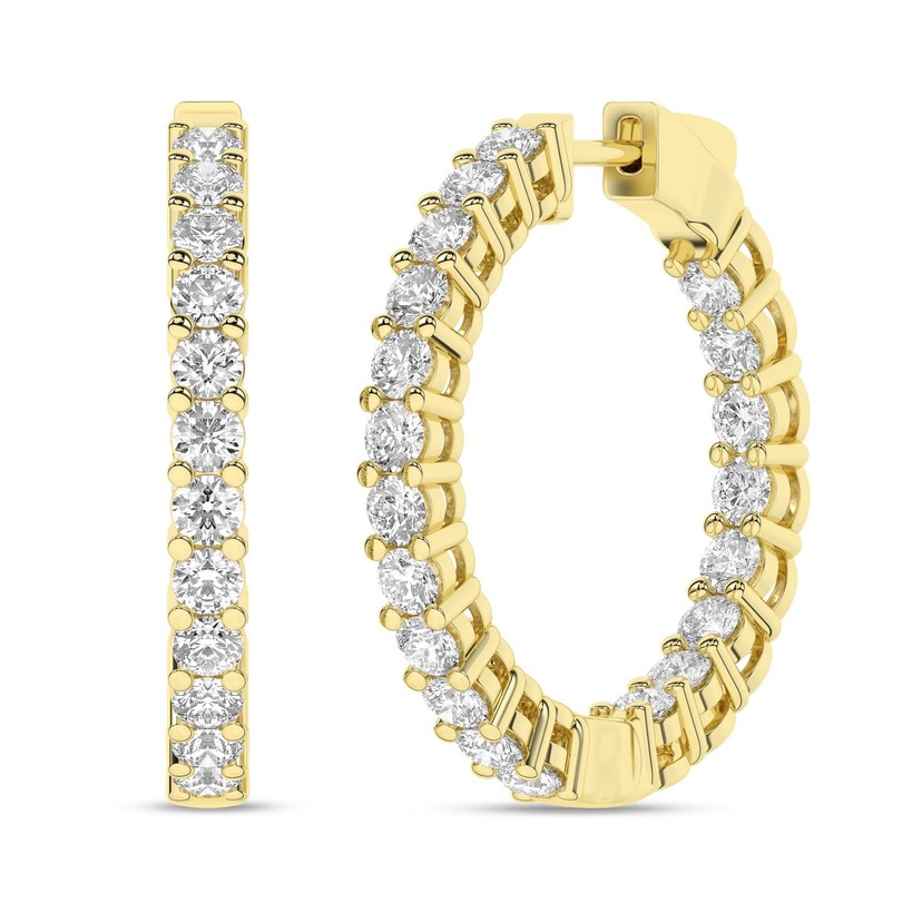 14K Yellow Gold Inside-Out Diamond Hoop Earrings