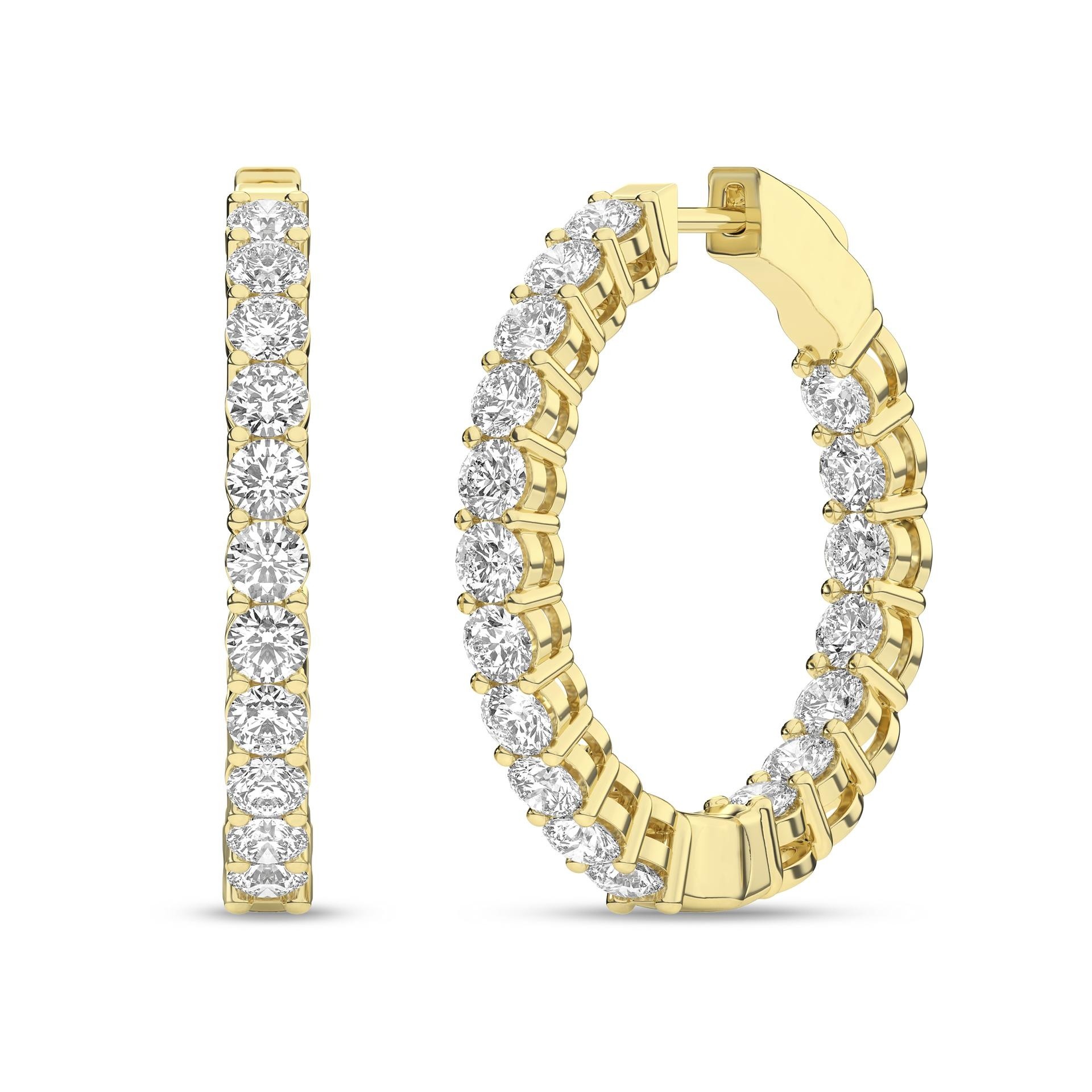 14K Yellow Gold Inside-Out Diamond Hoop Earings