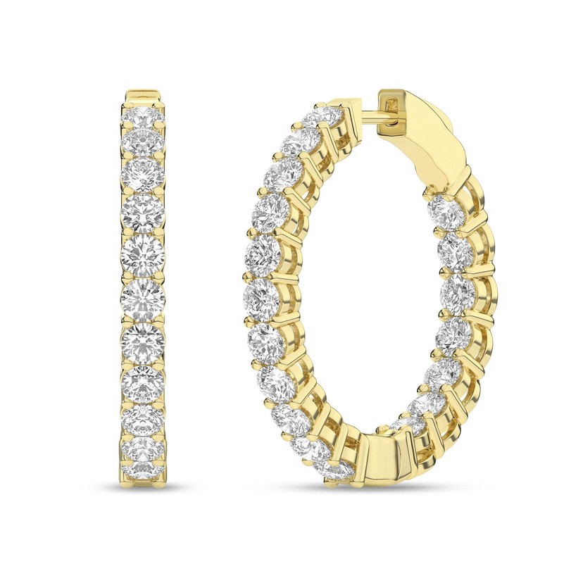 14K Yellow Gold Inside-Out Diamond Hoop Earings
