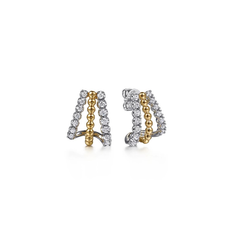 14K Two Tone Gold Diamond J Hoop Earrings