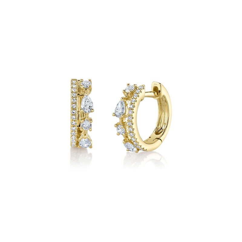 Yellow Gold Diamond Pear Huggie Earring