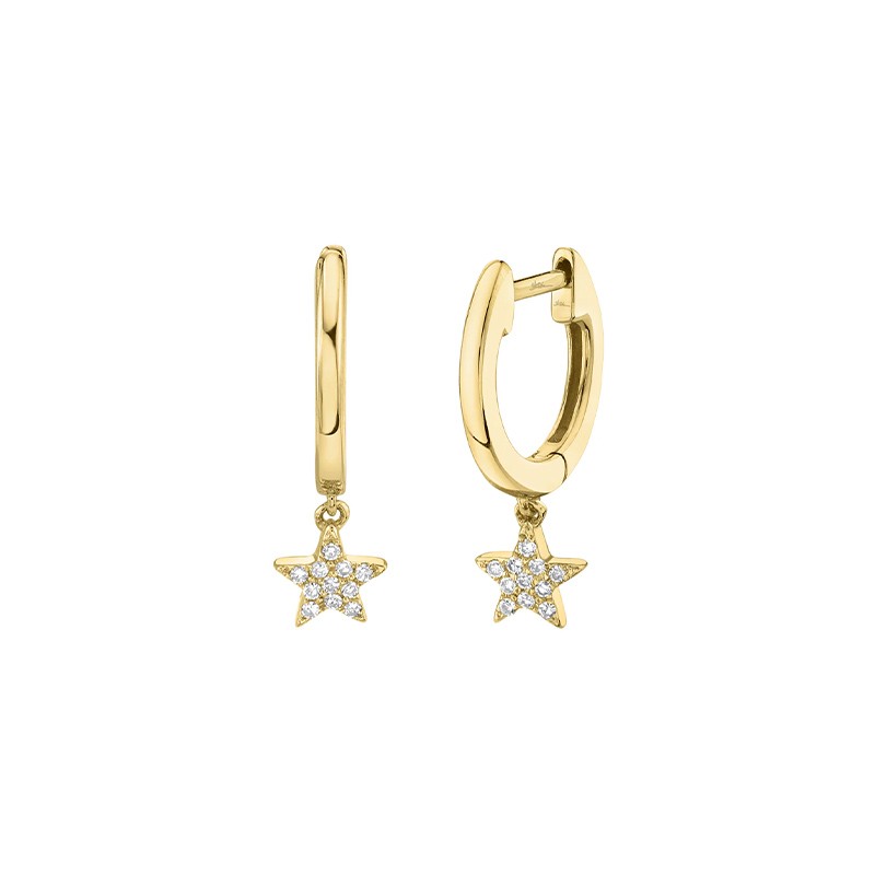 14K Yellow Gold Diamond Star Huggie Earrings