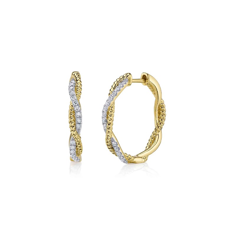 Yellow Gold Diamond Twisted Hoops