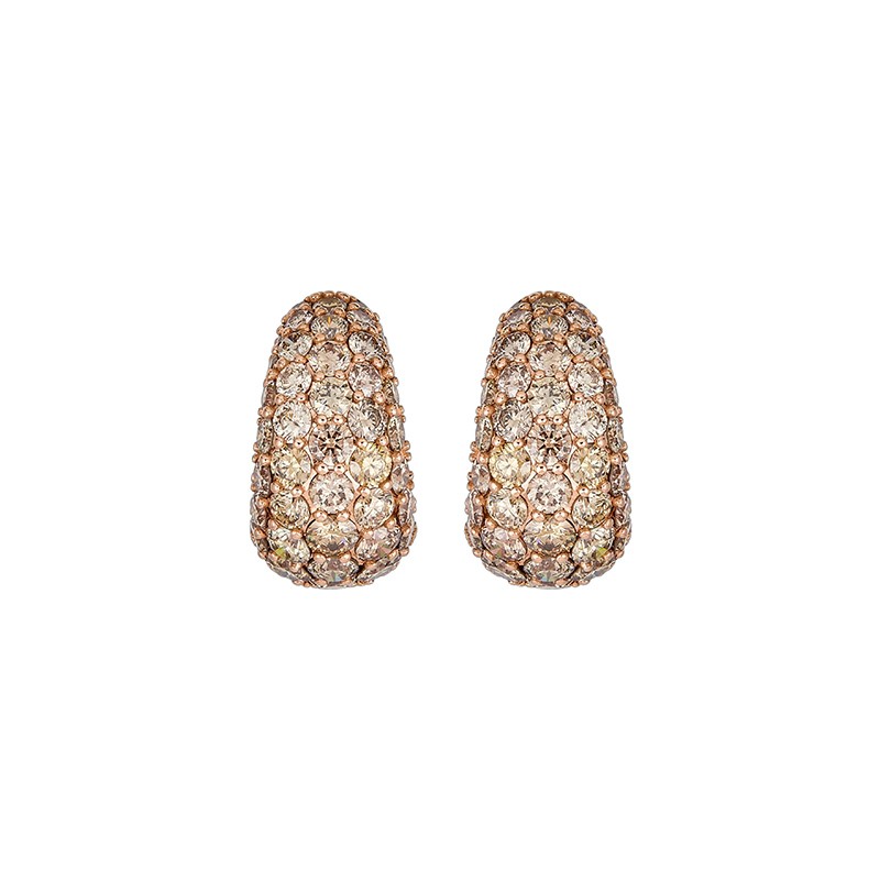 18K Rose Gold Champagne Diamond Dome Huggie Earrings