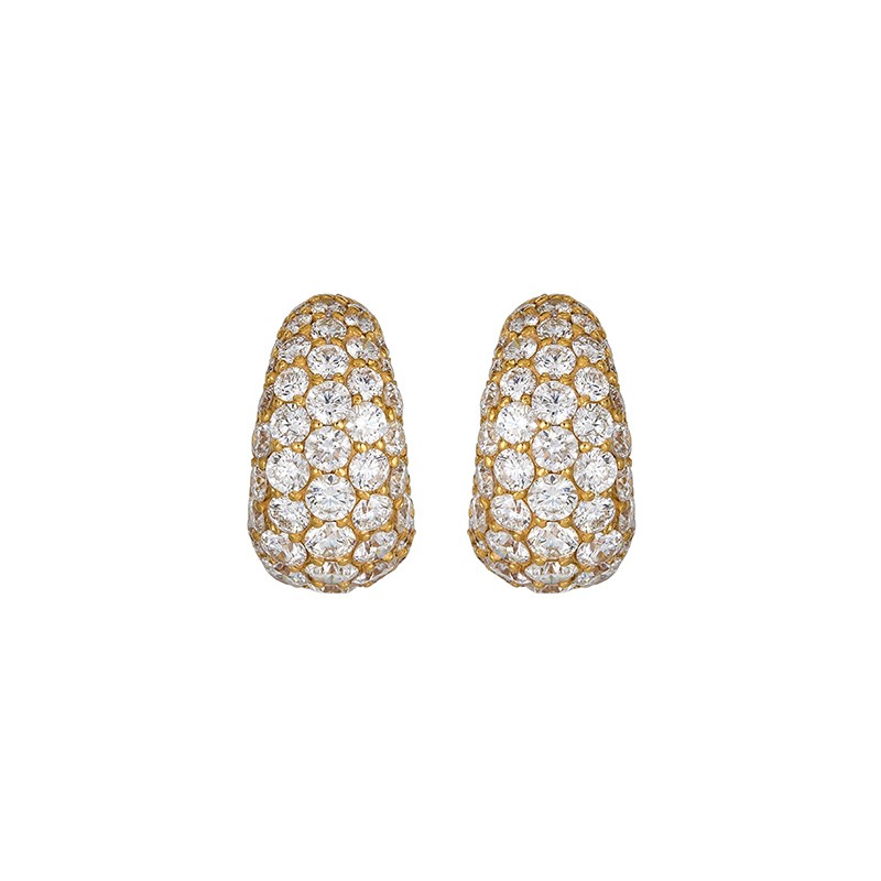 18K Yellow Gold Diamond Dome Huggie Earrings