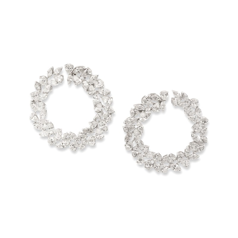 18K White Gold Multi Shape Diamond Wreath Earrings
