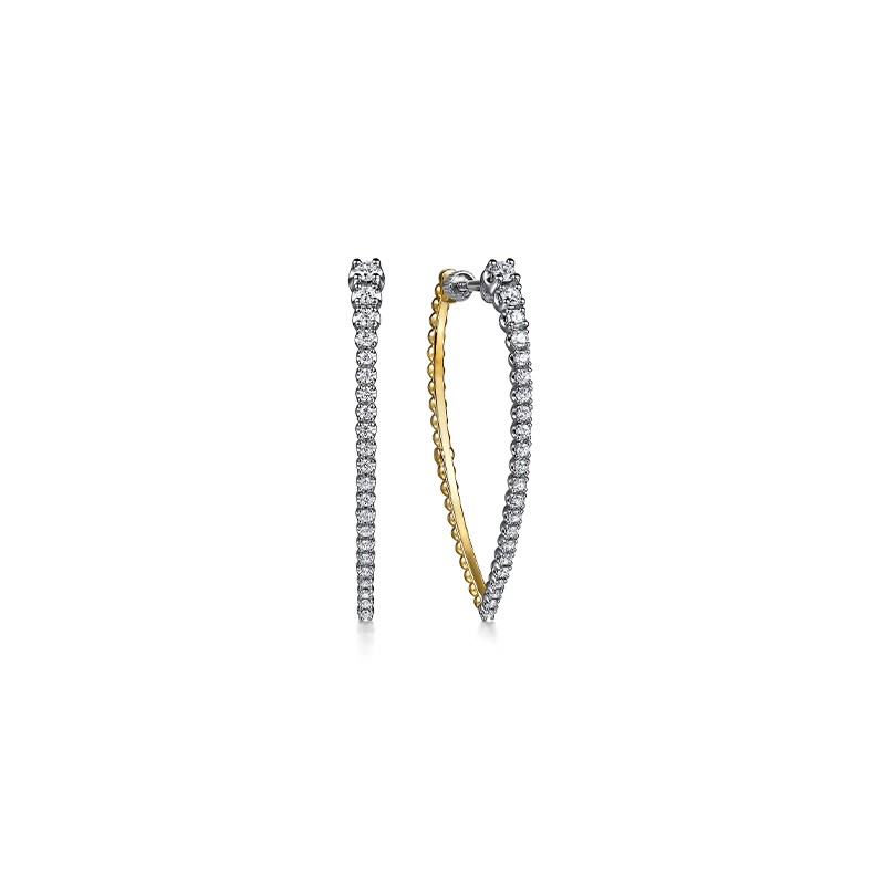 14K Two Tone Gold Diamond Classic Hoop Earrings