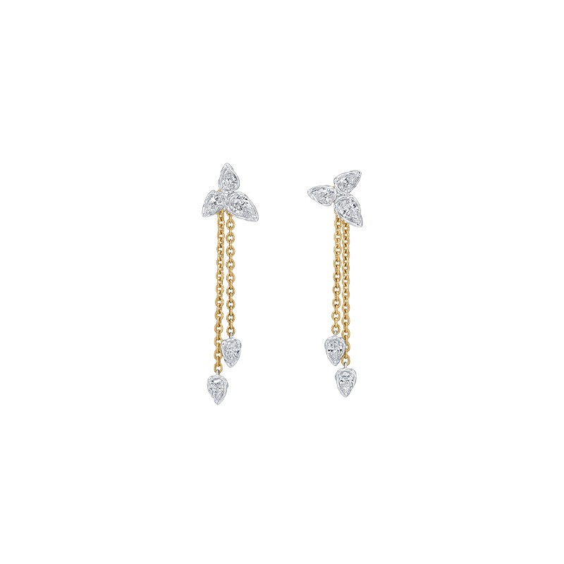 18K Two-Tone Gold Diamond Chain Drop Earrings