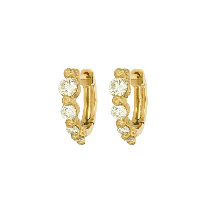 14K Yellow Gold Small Graduated Diamond Hoops