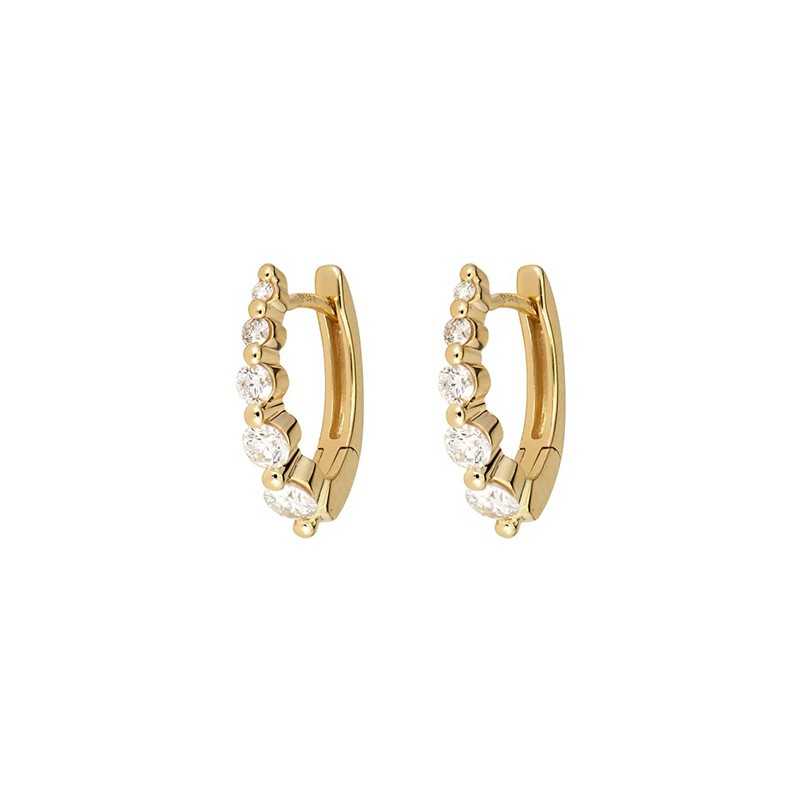 14K Small Oval Graduated Diamond Huggie Hoops