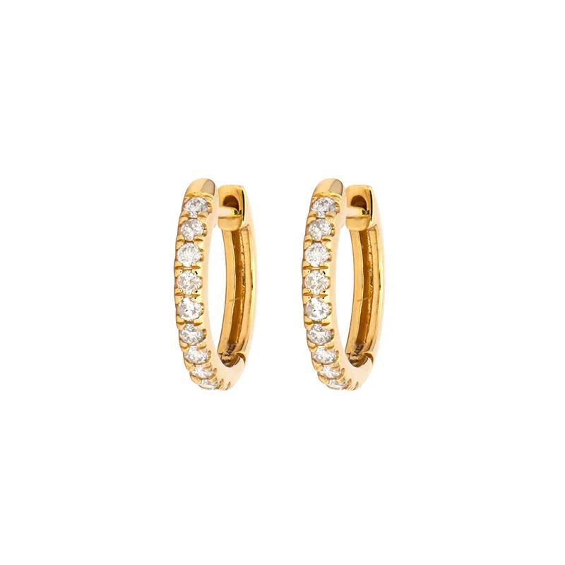 14K Yellow Gold Classic Diamond Huggie Hoops
