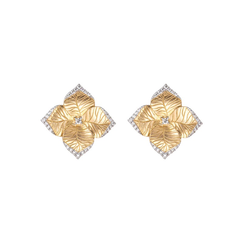 18K Two-Tone Gold Diamond Oro Fiore Large Flower Earrings