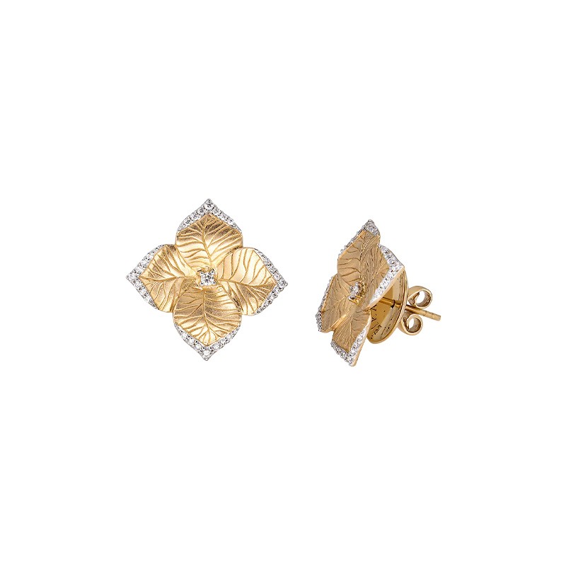 18K Two-Tone Gold Diamond Oro Fiore Large Flower Earrings
