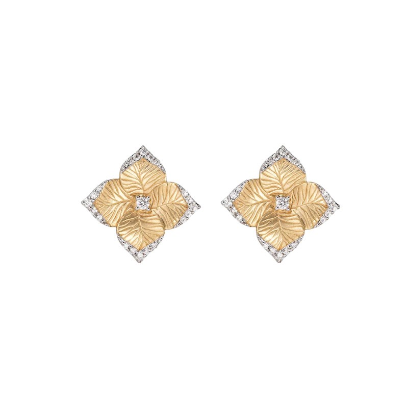 18K Two-Tone Oro Fiore Small Flower Earrings with Diamonds