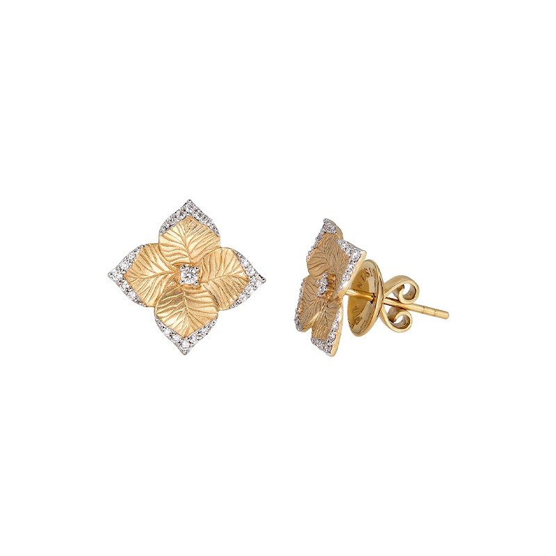 18K Two-Tone Oro Fiore Small Flower Earrings with Diamonds