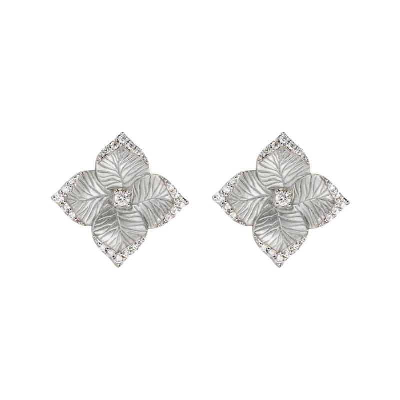 18K White Gold Diamond Oro Fiore Small Flower Earrings