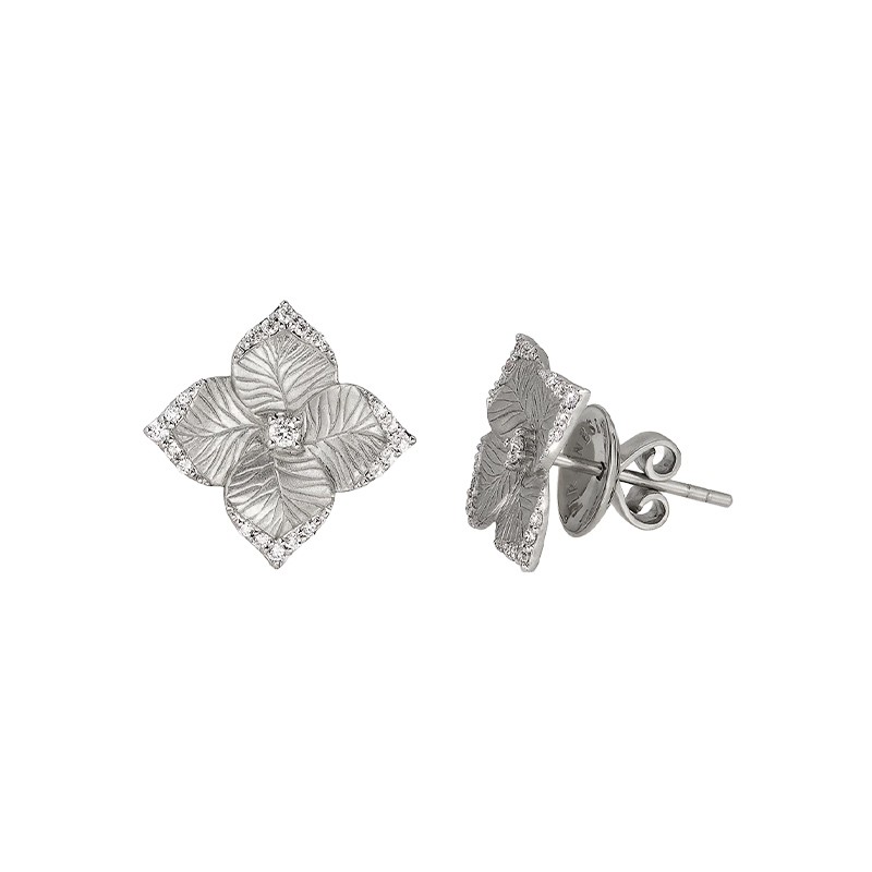 18K White Gold Diamond Oro Fiore Small Flower Earrings
