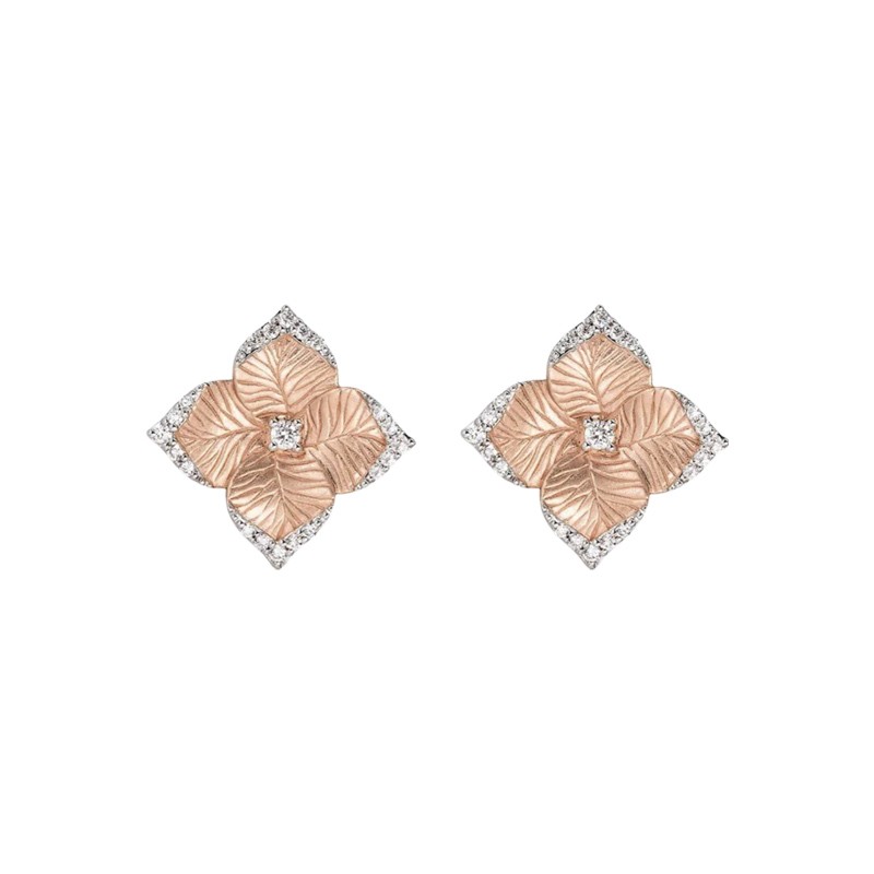 18K Rose Gold Diamond Oro Fiore Small Flower Earrings 