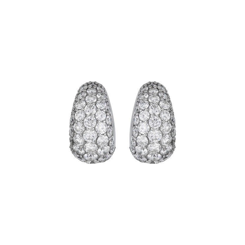 18K White Gold Diamond Dome Huggie Earrings