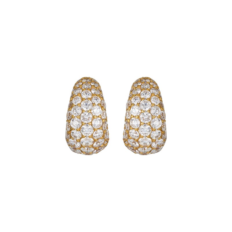 18K Yellow Gold Diamond Dome Huggie Earrings