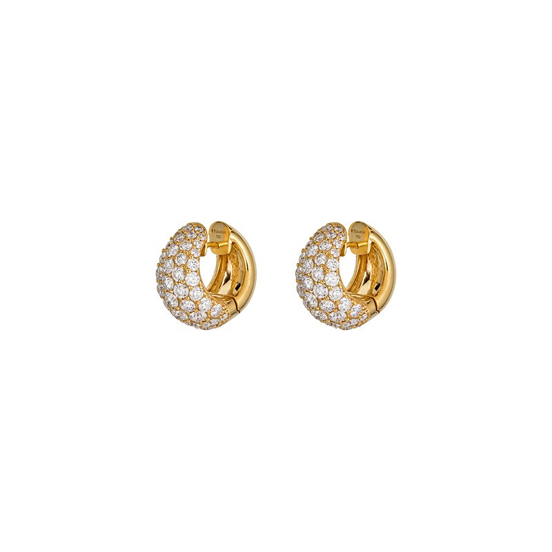 18K Yellow Gold Diamond Dome Huggie Earrings