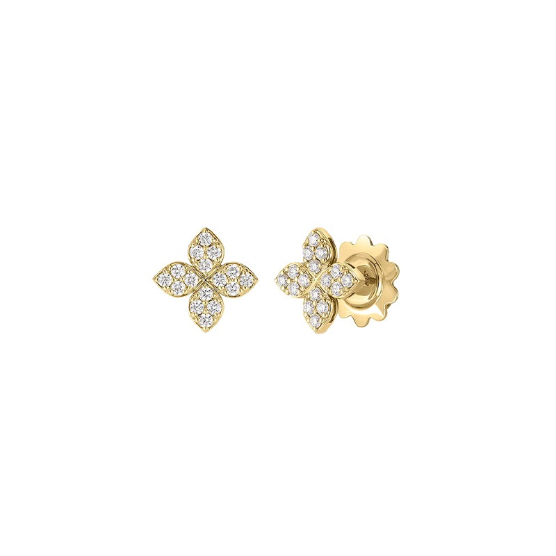 18K Yellow Gold Love in Verona Medium Pavé Diamond Flower Stud Earrings