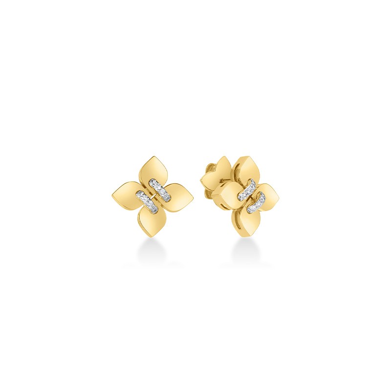 18K Two-Tone Gold Love in Verona Small Diamond Flower Stud Earrings