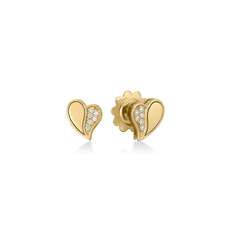 18K Yellow Gold Amorino Diamond Heart Stud Earrings