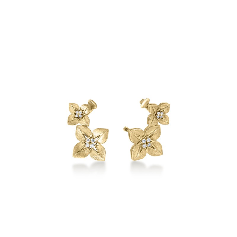 18K Two-Tone Gold Princess Star Double Diamond Star Earrings