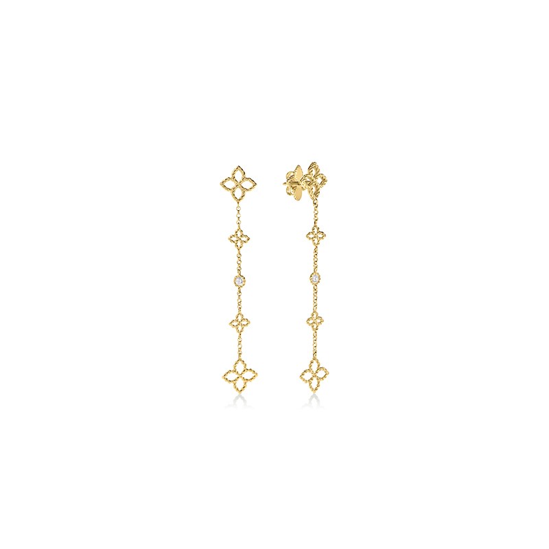 18K Yellow Gold Principessa Diamond & Flower Station Drop Earrings