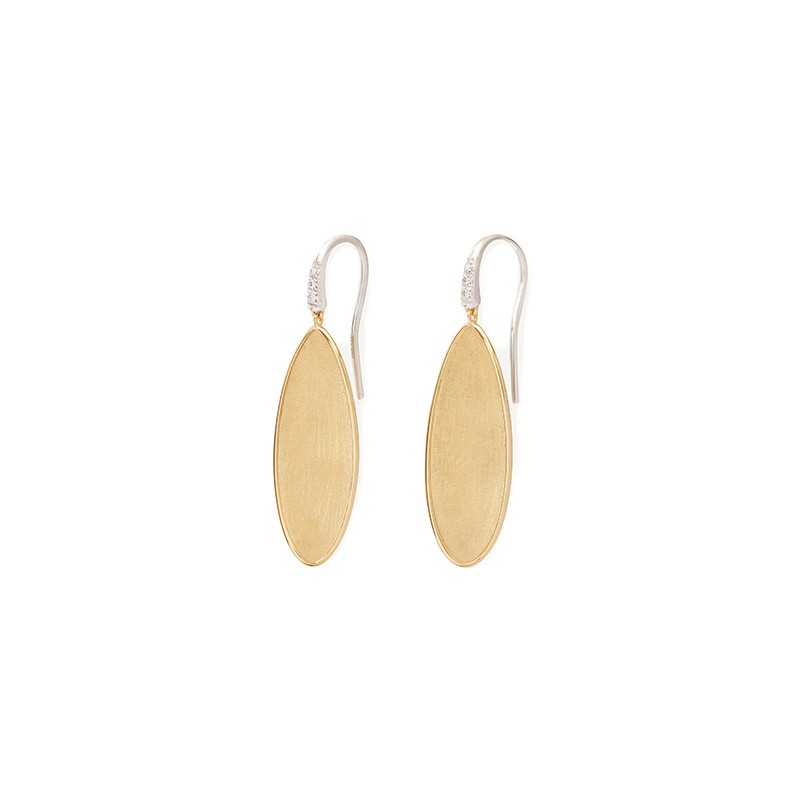 18K Yellow Gold Petal Earrings with Diamonds. 1.6"
