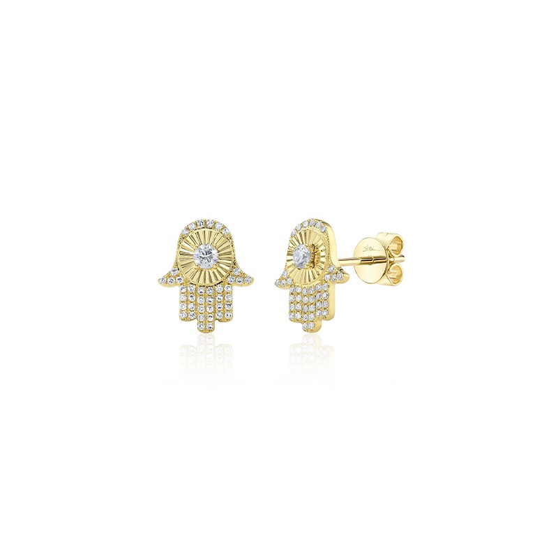 Yellow Gold Diamond Hamsa Studs