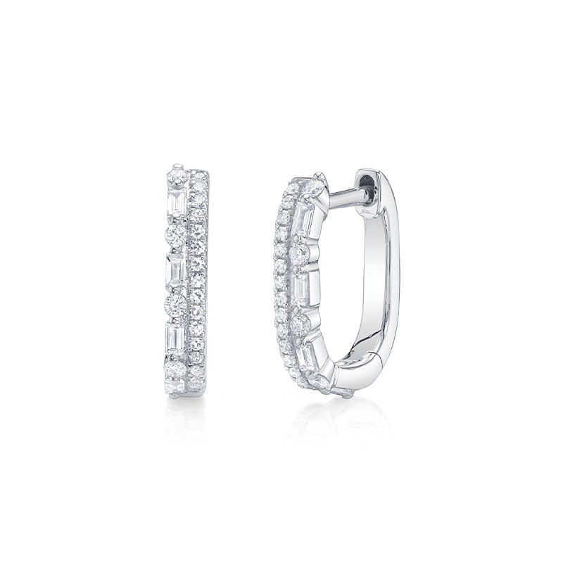White Gold Diamond Baguette Huggie Earrings