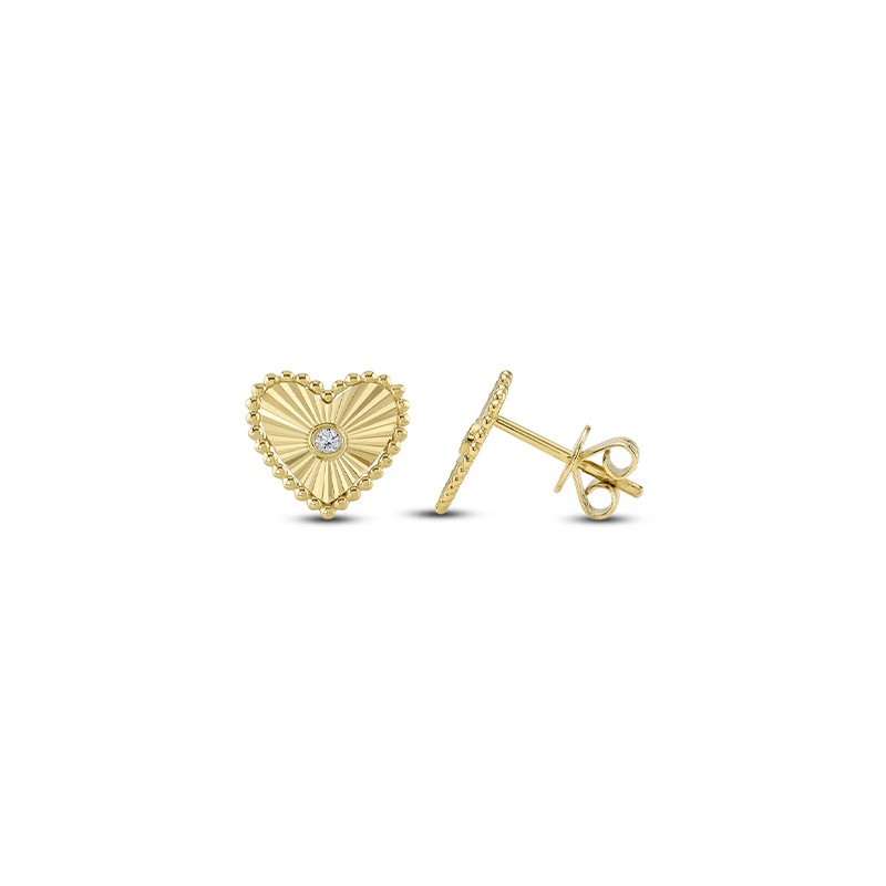 Yellow Gold Diamond Ribbed Heart Studs
