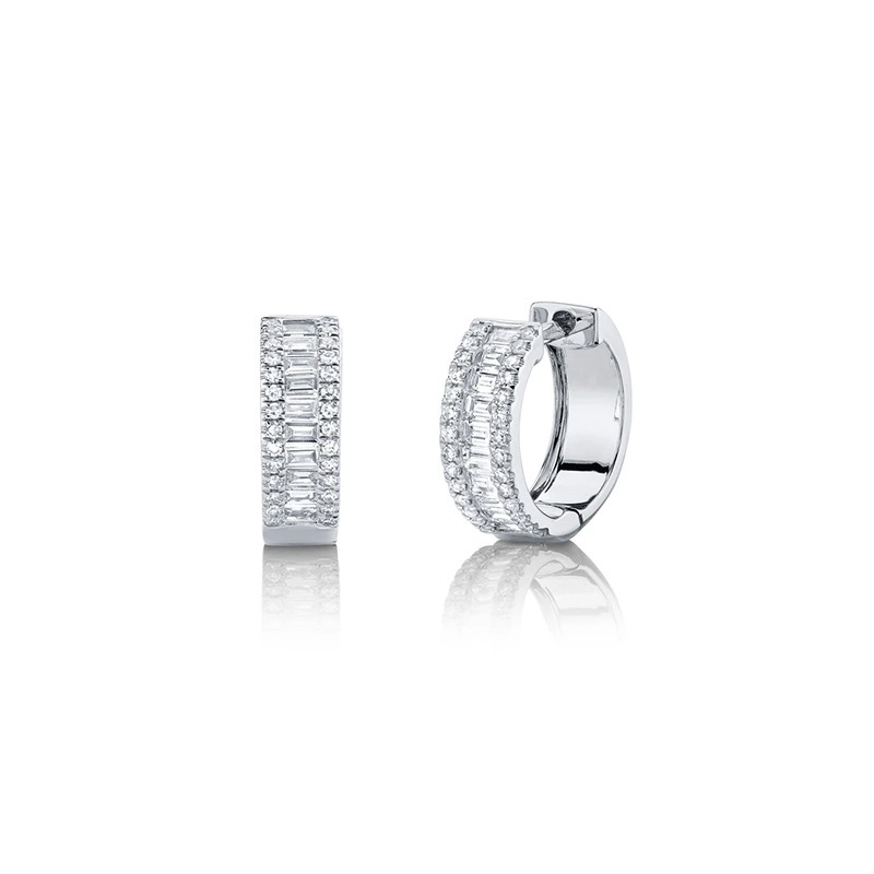 White Gold Diamond Baguette Huggie Earrings