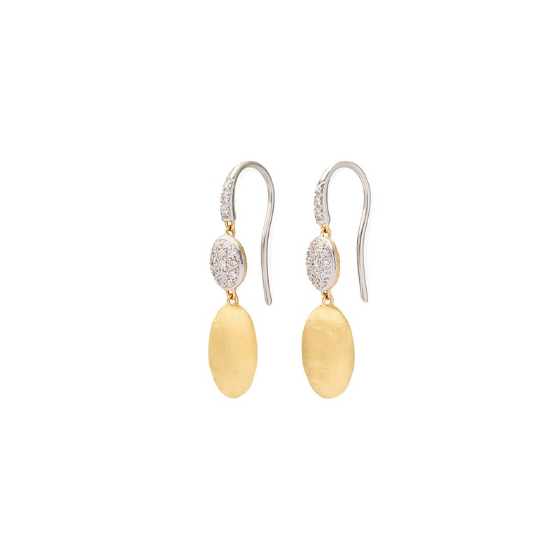 18K Yellow Gold Bean Earrings with Diamonds, 1.3"