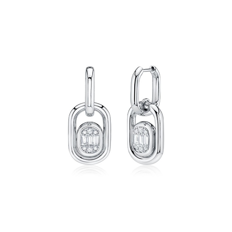 14K White Gold Diamond Baguette Earring