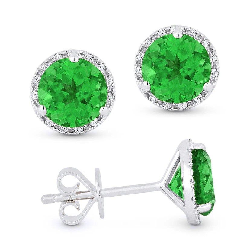 14K White Gold Emerald & Diamond Studs