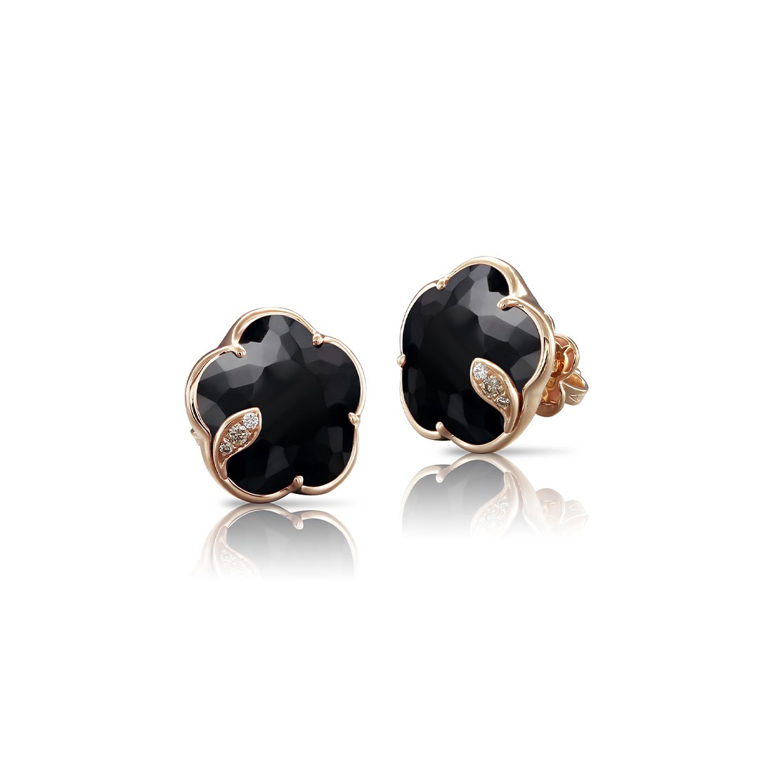 18k Rose Gold Onyx Flower Studs