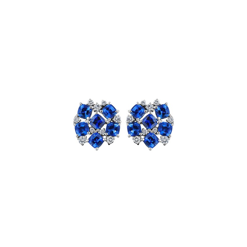 18K White gold Blue Sapphire Confetti Stud Earrings