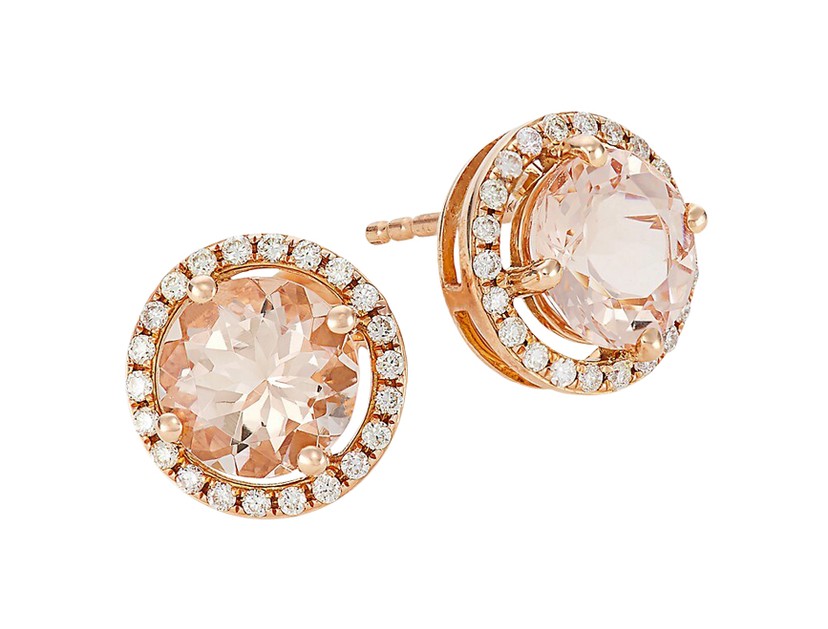 Morganite Stud Earrings with Diamond Halo