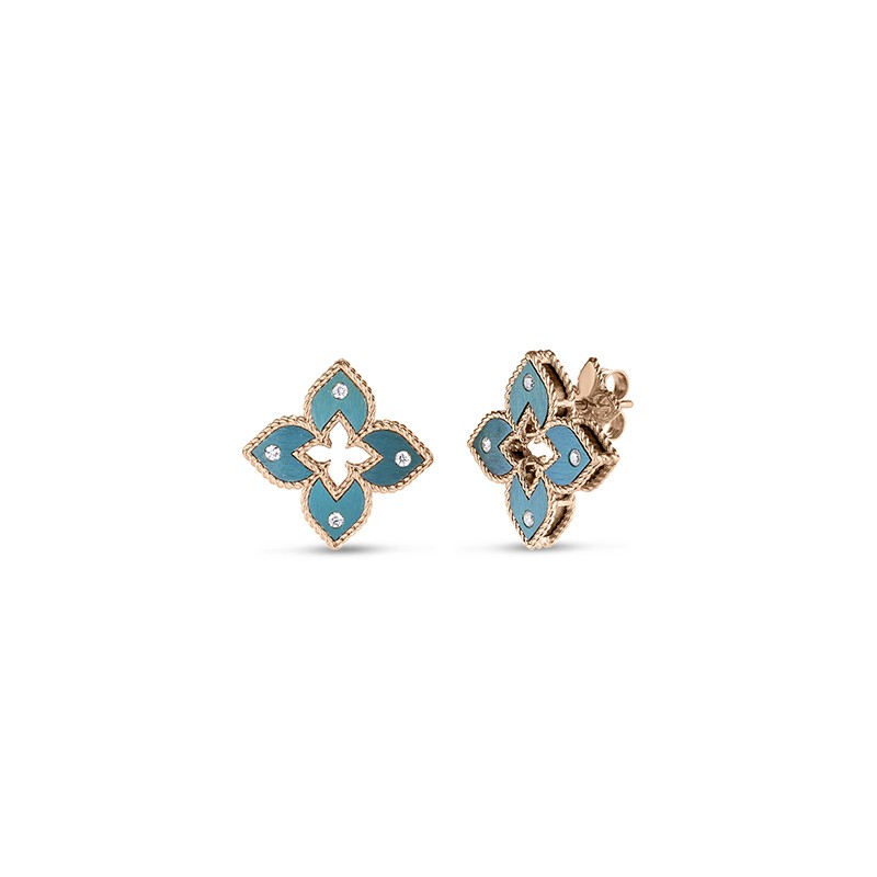 18K Rose Gold Venetian Princess Diamond & Green Titanium Small Flower Stud Earrings