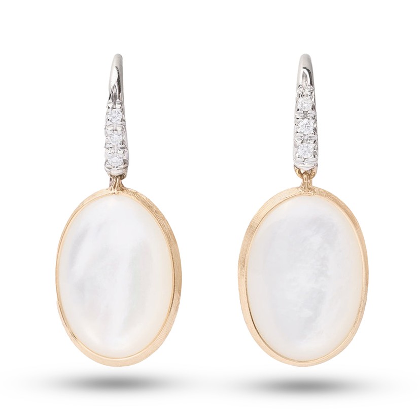 18K Two-Tone Gold Mother of Pearl & Diamond Drop Earrings