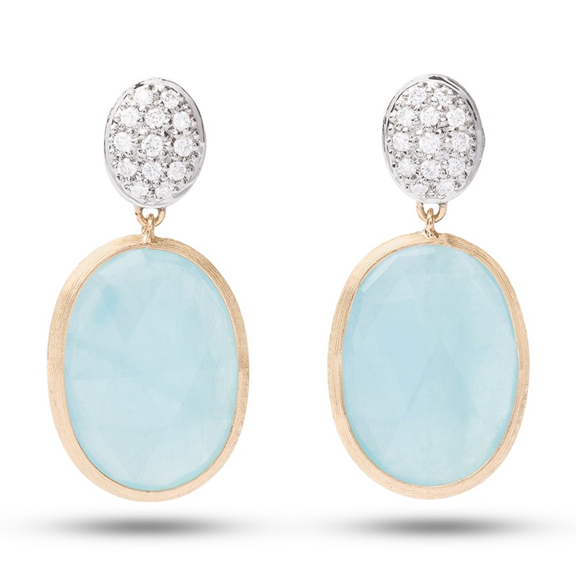 18k Two-Tone Gold Aquamarine & Diamond Drop Earrings