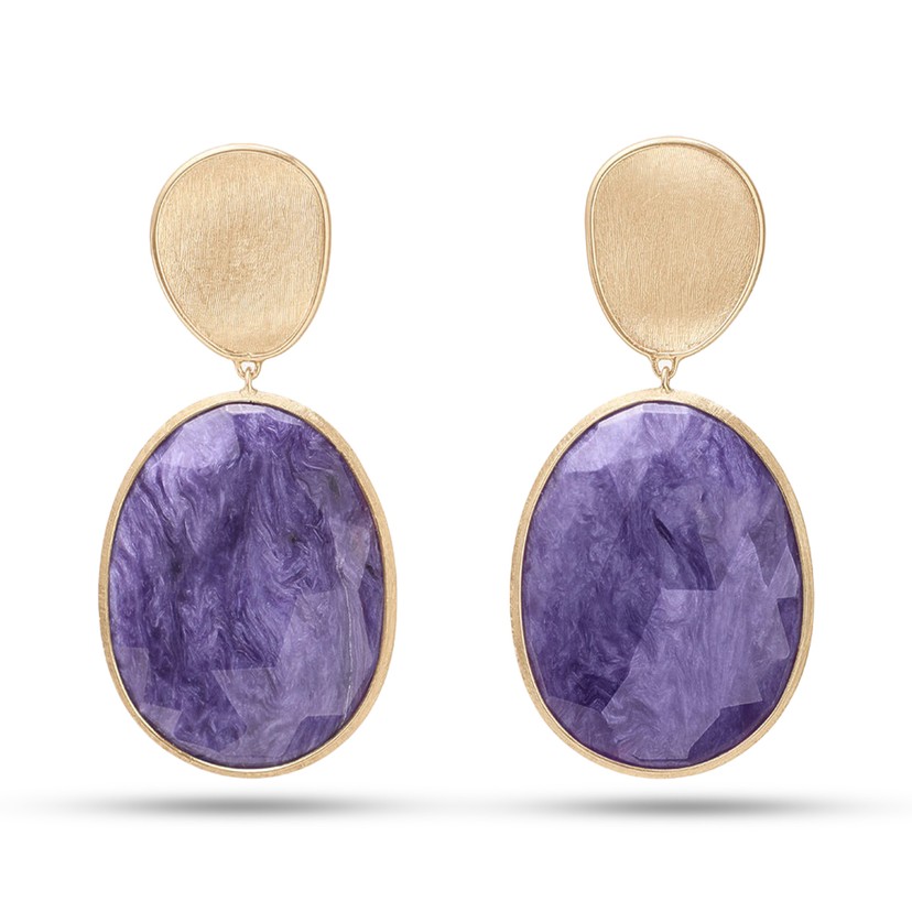 18k Yellow Gold Double Drop Charoite Earrings