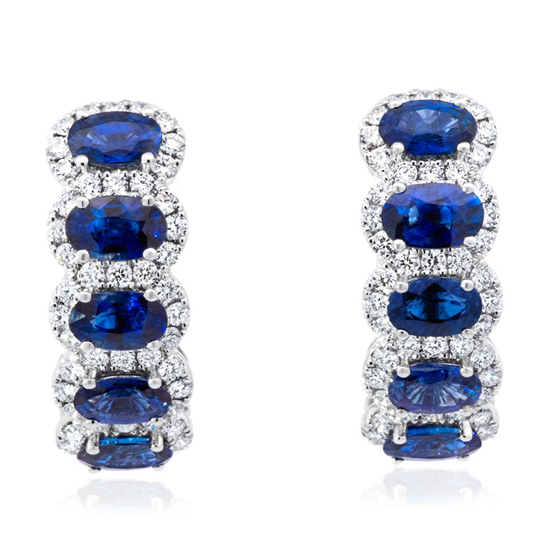 18k White Gold Sapphire and Diamond Hoop Earrings