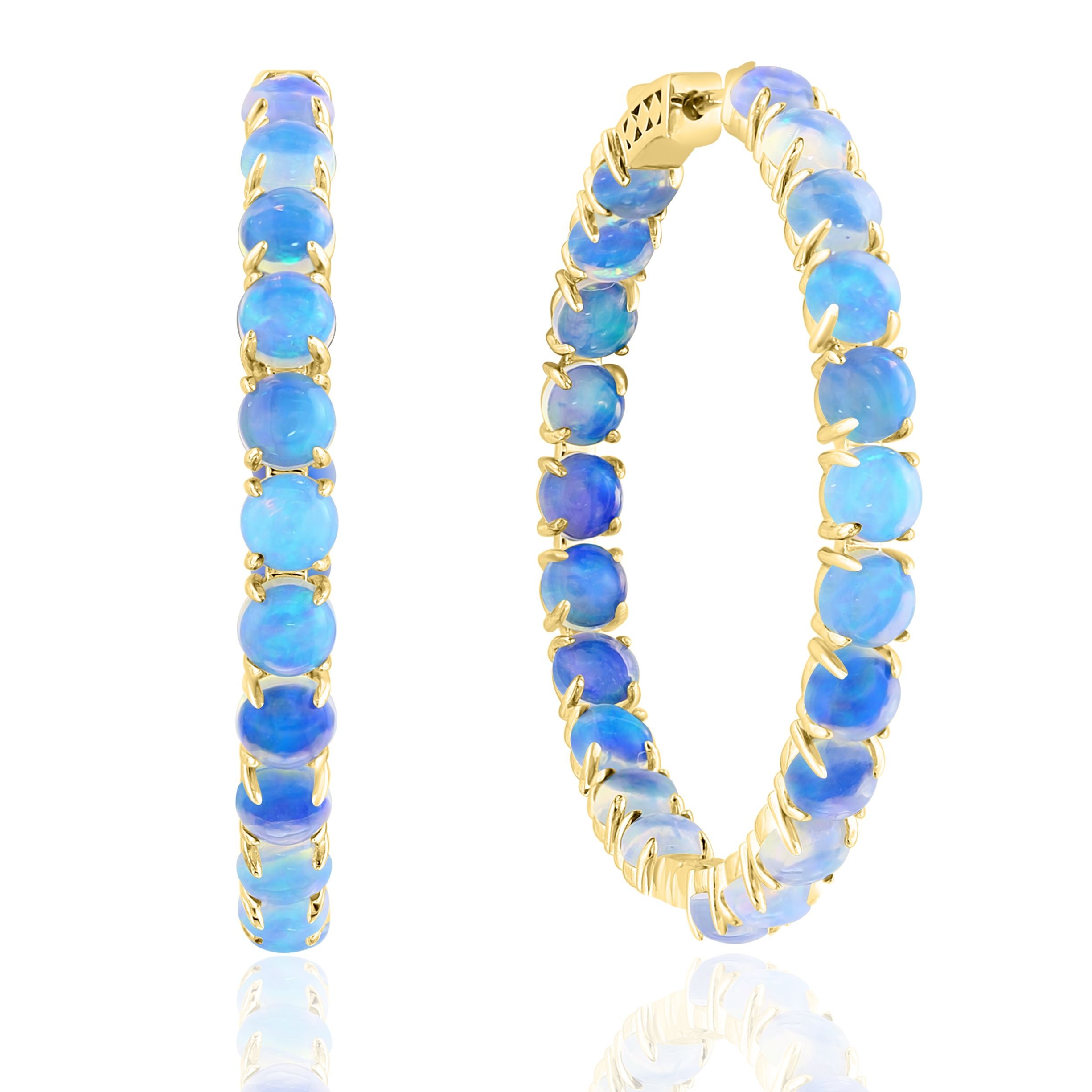 18k Yellow Gold Opal Hoop Earrings