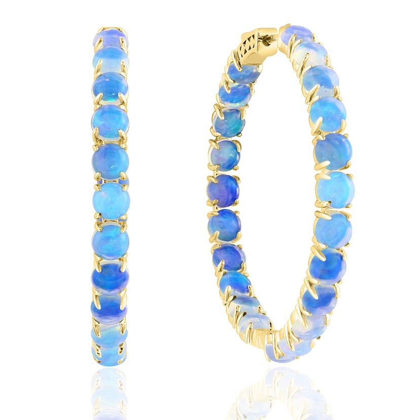 18k Yellow Gold Opal Hoop Earrings